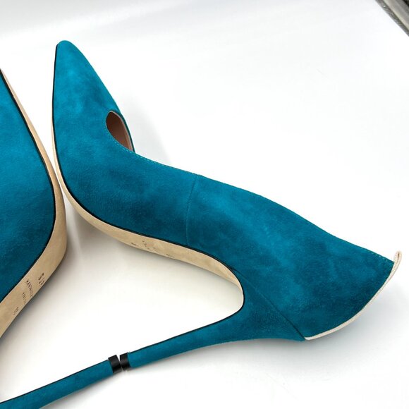 SJP Sarah Jessica Parker EU 38 US 8 Teal Blue Suede Leather Fawn 70 Dress Pumps - Picture 9 of 16
